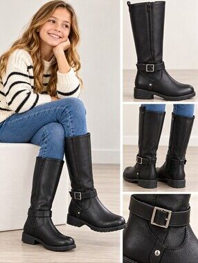 MIA Black Tall Girls' Riding Boots with Side Zip
